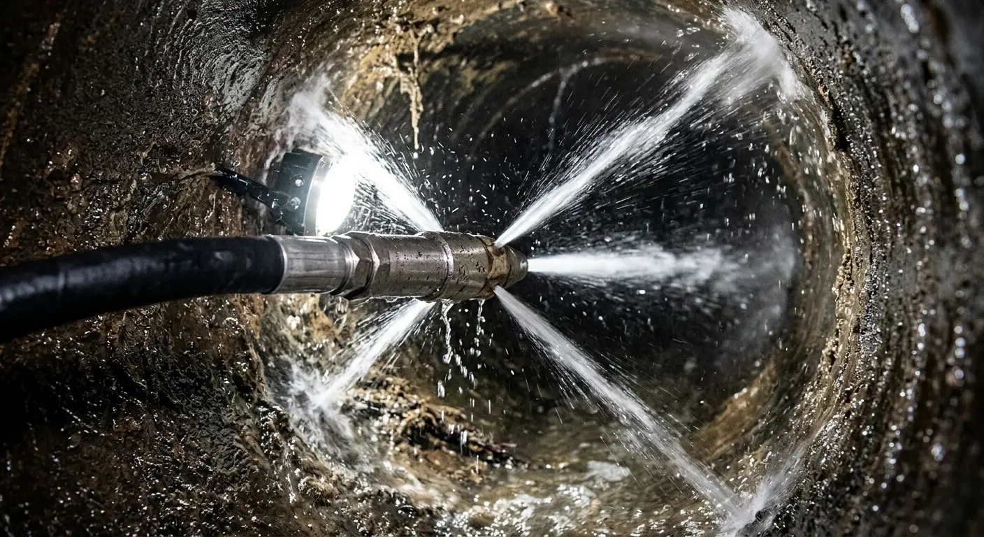 High-pressure hydro jetting nozzle cleaning sewer pipe for Emergency Drain Service in Pinson